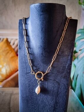 Gold-filled Choker with Real Pearl Drop Pendant